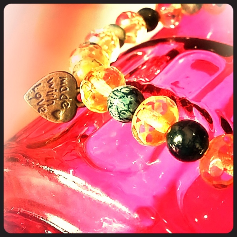 Sparkly amber & gemstone glass beaded bracelet